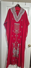 Women  s Red Silver Beaded Embroidered Kaftan Maxi Dress Chiffon Polyester OS