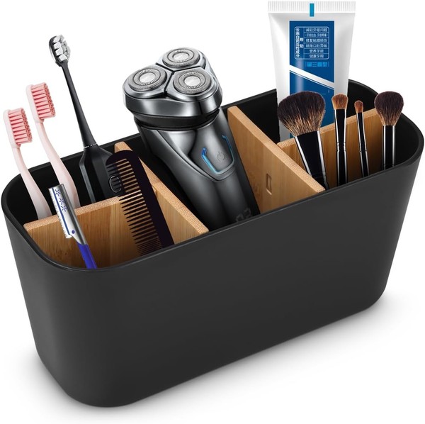 Bambus TrennwäNde Toothbrush Holder ZahnbüRstenhalter,Herausnehmbarer Z-image