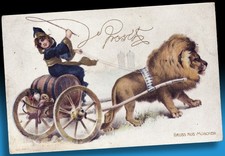 ALTE KÜNSTLER POSTKARTE BAYERISCHER LÖWE MÜNCHNER KINDL BIERFASS Golddruck 1906