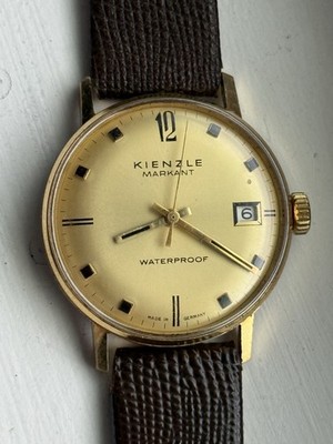 Vintage 1960s Kienzle German-made Mechanical Dress Watch 35mm Gold Tone w Brown