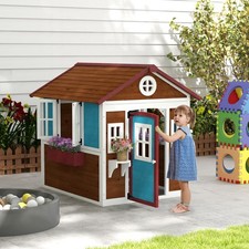 Wooden Playhouse for 3-8 Years, Kids Indoor Outdoor Use - Dark Brown