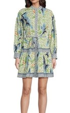 New Alex Marie Wren Bird Print Long Sleeve Button Front Dress Tie Waist Size 16