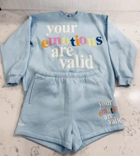 THE MAYFAIR GROUP Sweatshirt & Shorts “Your Emotions Are Valid” Women’s M/L