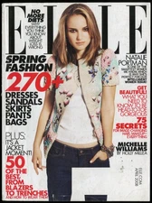 APRIL 2008 ELLE MAGAZINE, NATALIE PORTMAN, SPRING FASHION, DRESSES, BAGS