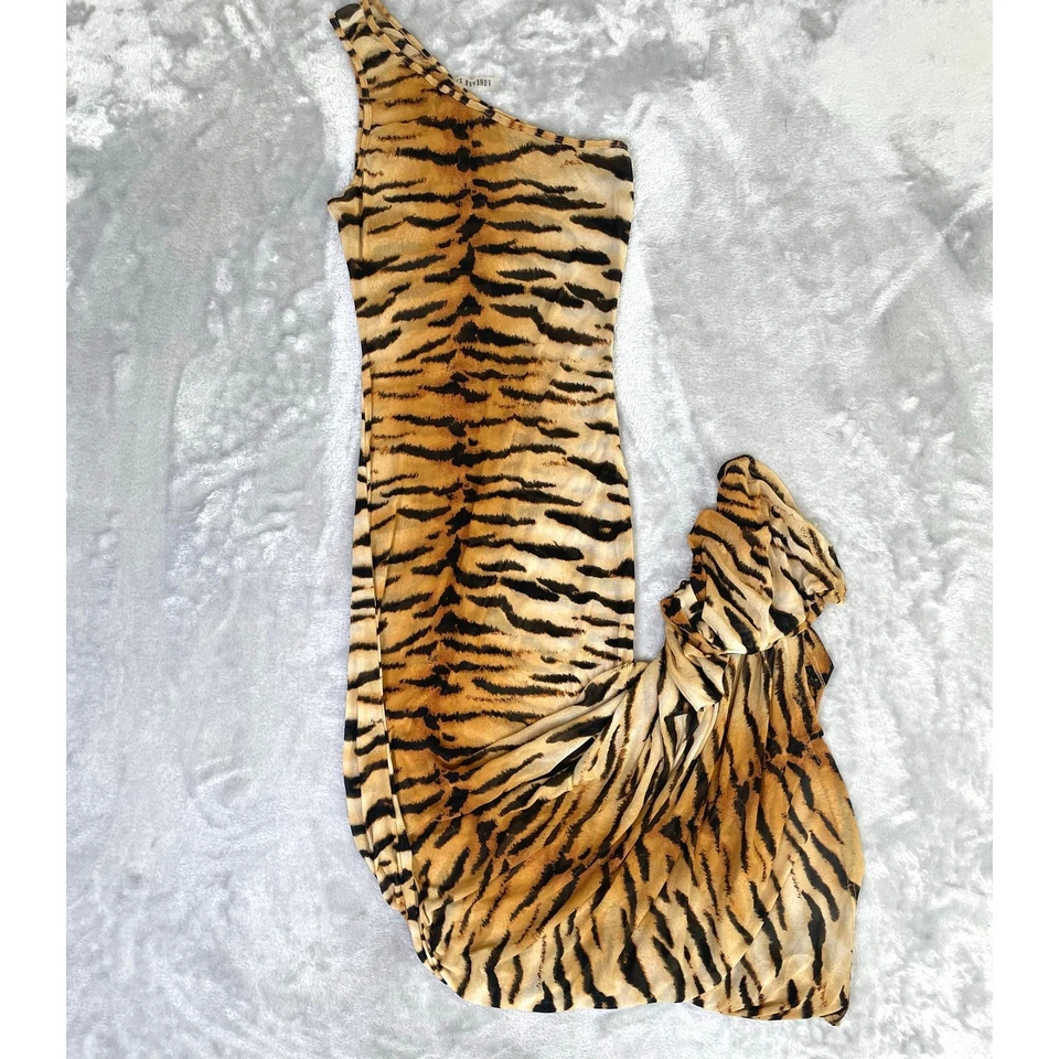Vestido Y2K Forever 21 Talla M Maxi Malla Elástico Tigre Transparente Festival Animal Punk  Foto 4 de 4