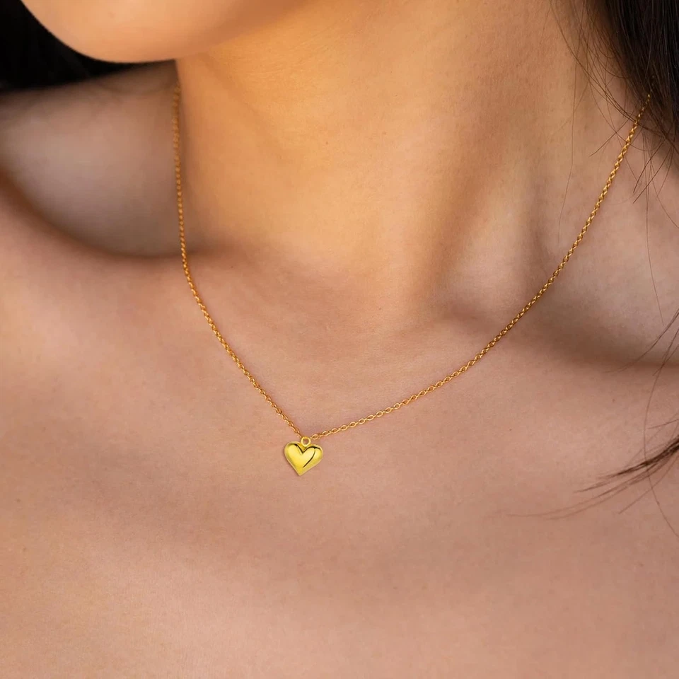 Collana Donna Argento Oro Collanina Con Ciondolo Cuore in Argento 925 Regolabile - Immagine 2 di 4