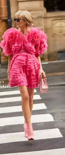 Aje AU 10 Amour Pink Petal Ruffle Mini Dress & Puff Sleeve Cut Out Midi Ivory - Picture 2 of 13