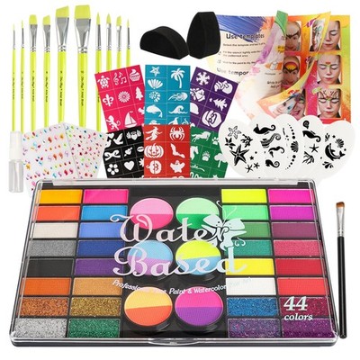 44 Color Face Painting Kit for Party  Non Toxic Water Activated Face Paint Pa...
