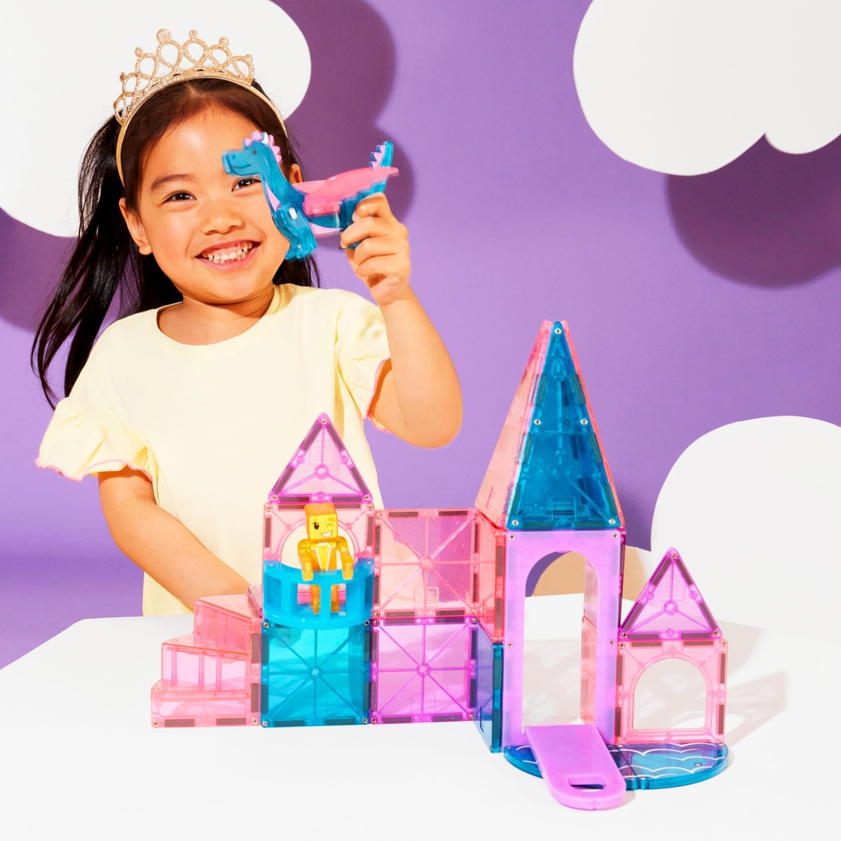MAGNA TILES Castle Set with Drawbridge Dragon Figures and 25