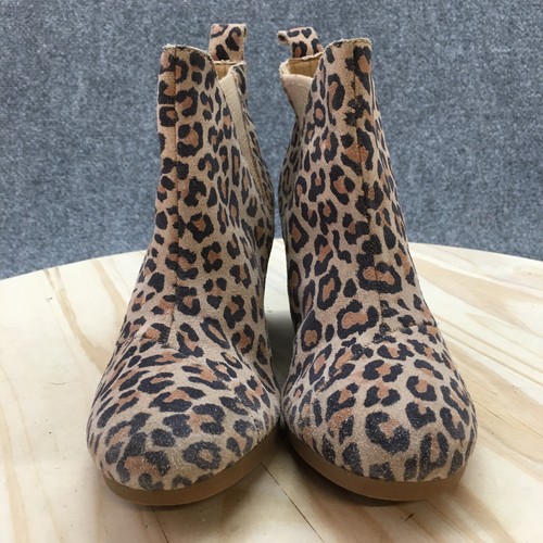 Toms Ankle Boots Womens 6 Brown Kelsey Leopard Wedge Casual Comfort Leather - Picture 4 of 15