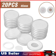 46mm Clear Plastic Round Coin Cases Capsules Container Holder Storage Box 20Pcs