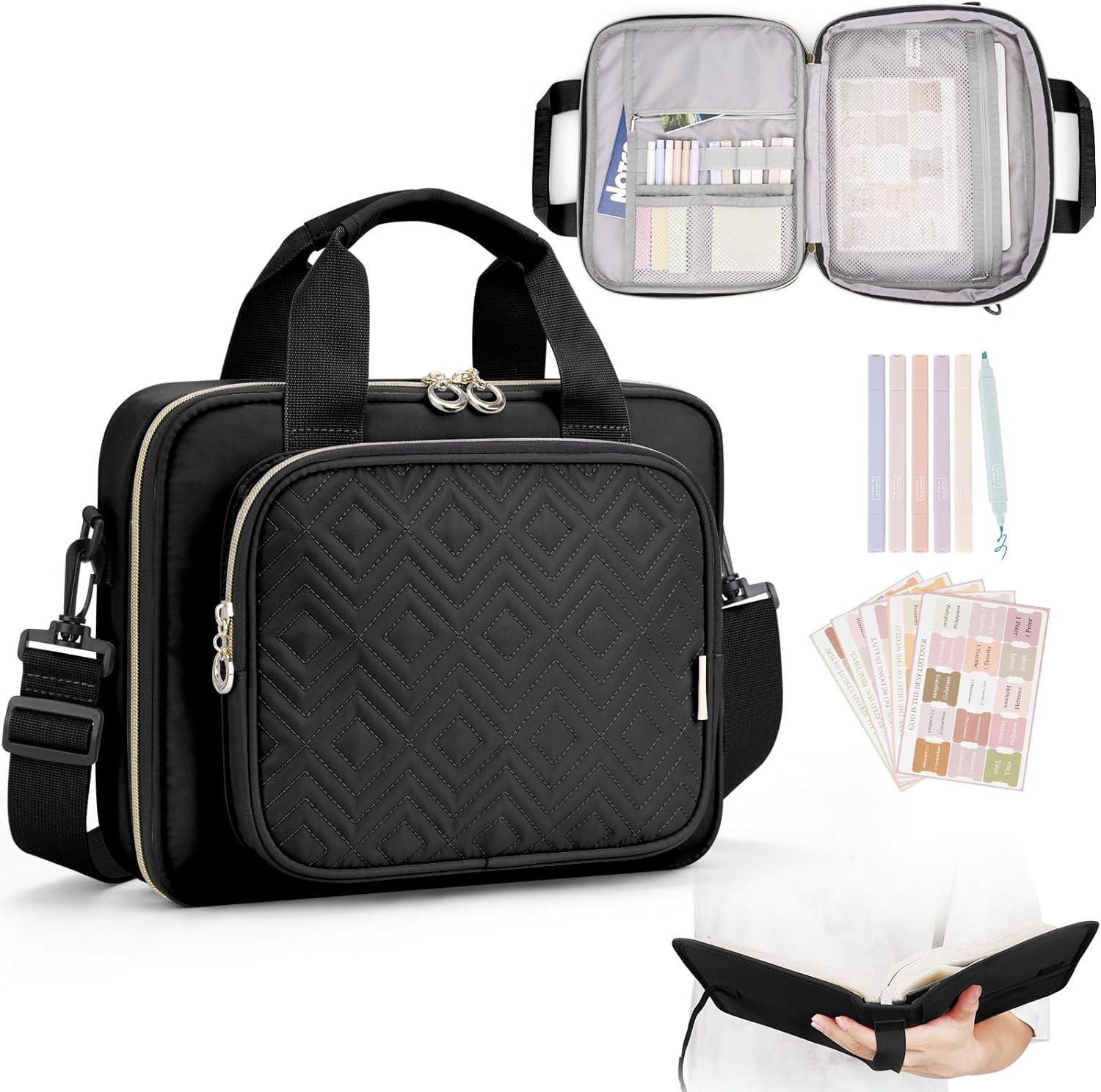 Bible Cover Case for Women with Highlighter Pens, Tabs & Book Cover - Large