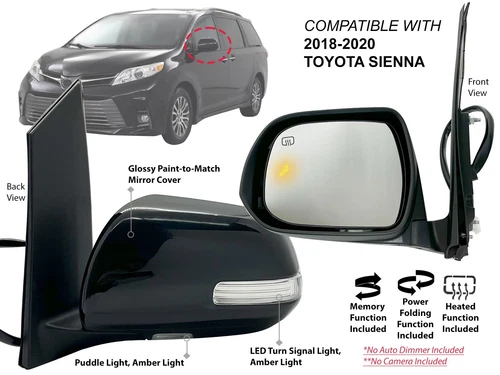 For 2018 - 2020 TOYOTA SIENNA Mirror BSD Signal Puddle Light Memory Driver Side