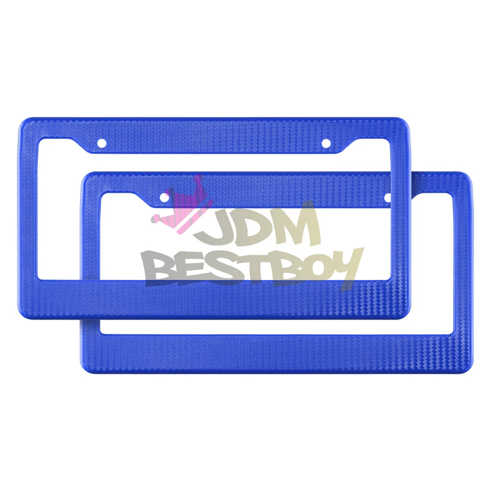 Marcos de matrícula de plástico azul estilo fibra de carbono soporte delantero y trasero 2 piezas Foto 3 de 4