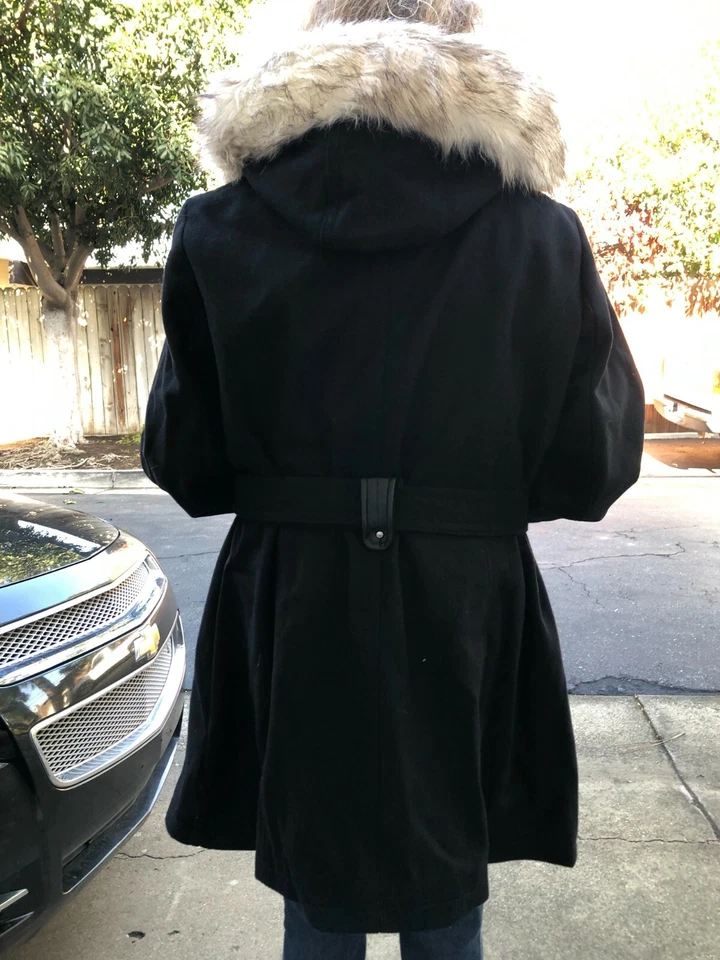 $240 Women's Apt. 9® Belted Hooded wool/poly Parka BLACK  Size 1X - Image 2 of 4