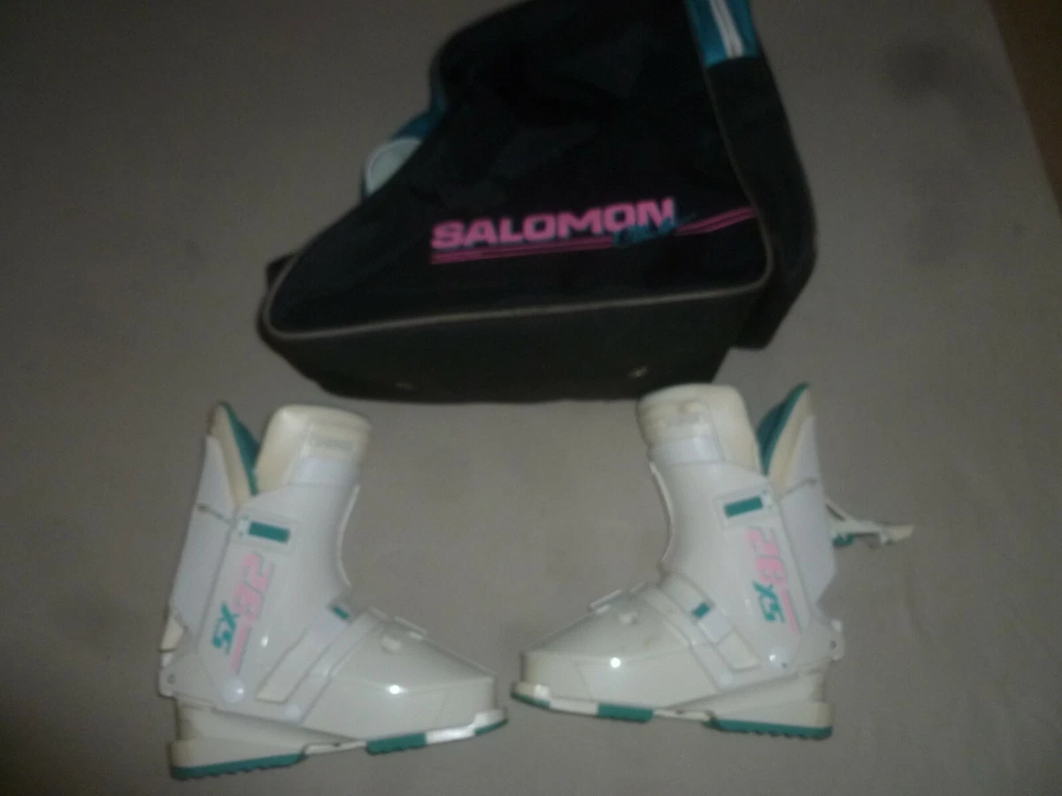 VINTAGE SALOMON CLUB SX 82 SNOW SKI BOOTS TEAL WHITE PINK W ZIP