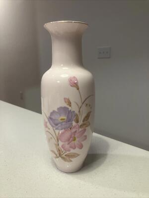 Cute Flowery Vintage Pale Pink & Purple Floral Porcelain Vase Japan 10.5  Marked