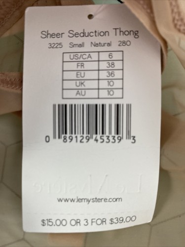 NWT Le Mystere Womens Sheer Seduction Thong 3225 Natural Size 6 - Picture 2 of 2