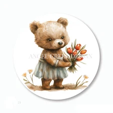 Summer Orange Tulips Teddy Bear Labels Teddy Bear Stickers Envelope Seals Labels