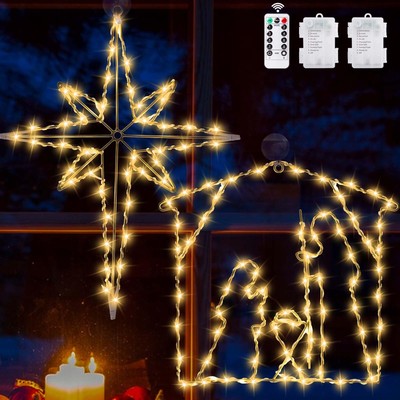 2pcs Christmas Window Lights, Large Nativity Scene and Bethlehem Star for Chr...