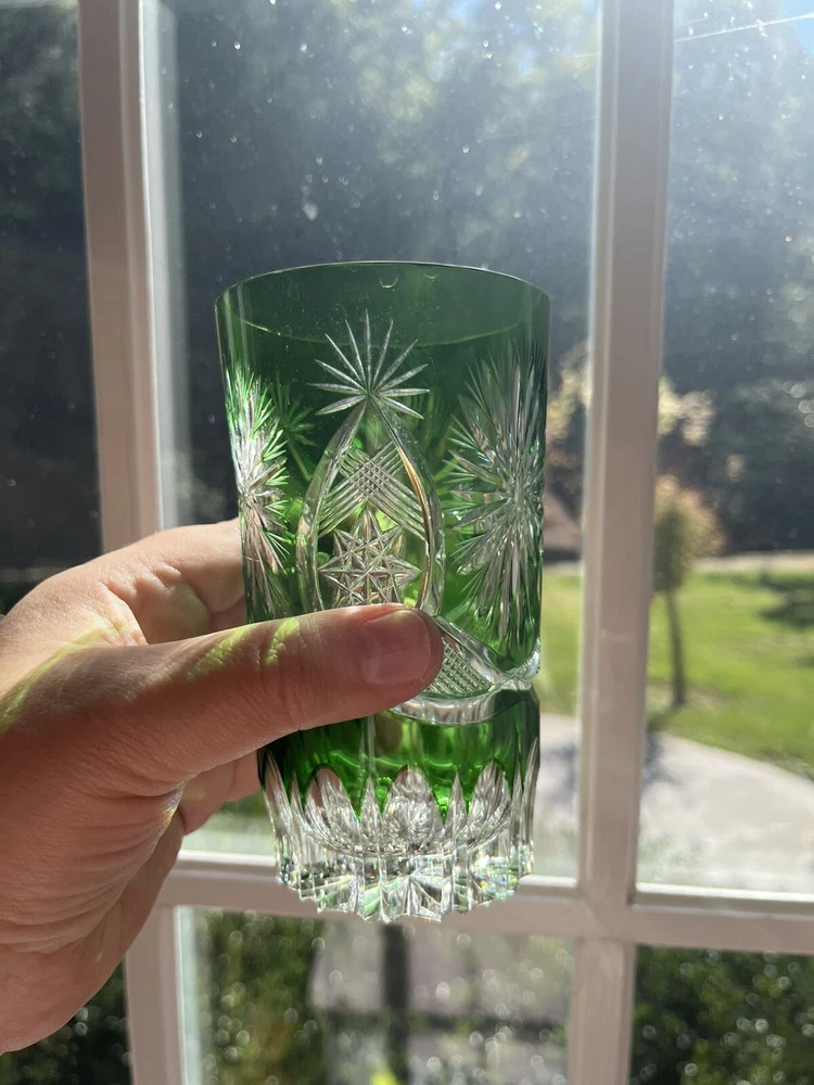 Tumbler glass Blue Red Yellow Green Hand Cut Glasses Set Of 4