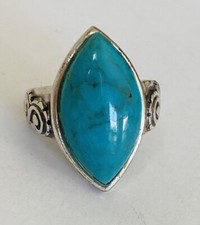 Vintage Southwestern Sterling Silver Turquoise Scroll Ring Size 7