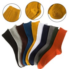 6X Mens Cotton Socks Solid Striped Business Casual Long Unisex Crew Socks Sports