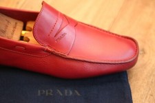 Prada Red Leather Loafers Driving Shoes Men's UK 7 US 8 EU 41