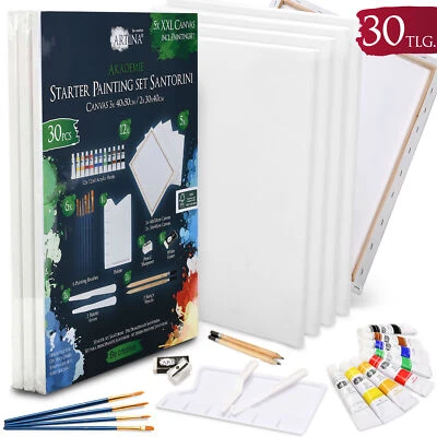 ARTINA 30 tlg Malset Acryl Maler Set Zeichenset Künstler Acrylfarben Pinsel Keilrahmen