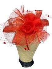 Women Fascinator Hat Cocktail Tea Party Hat Headband Flower Mesh Hair Clip Red