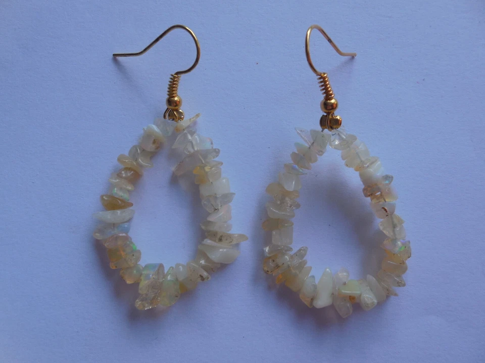 Pendientes etíopes Welo ópalo astillas, pendientes de cuentas de ópalo, joyas de ópalo de piedras preciosas Foto 2 de 4