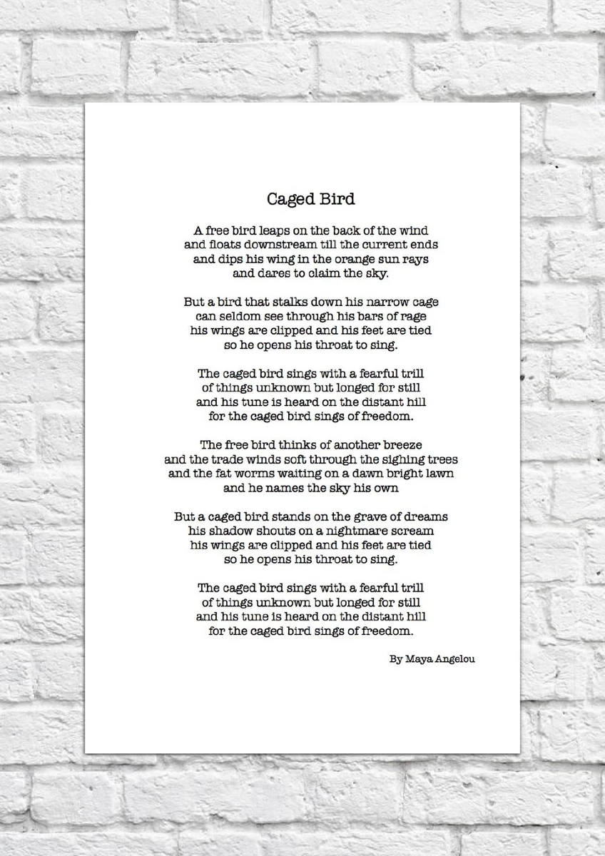 Caged Bird by Maya Angelou Poem A4 Size eBay
