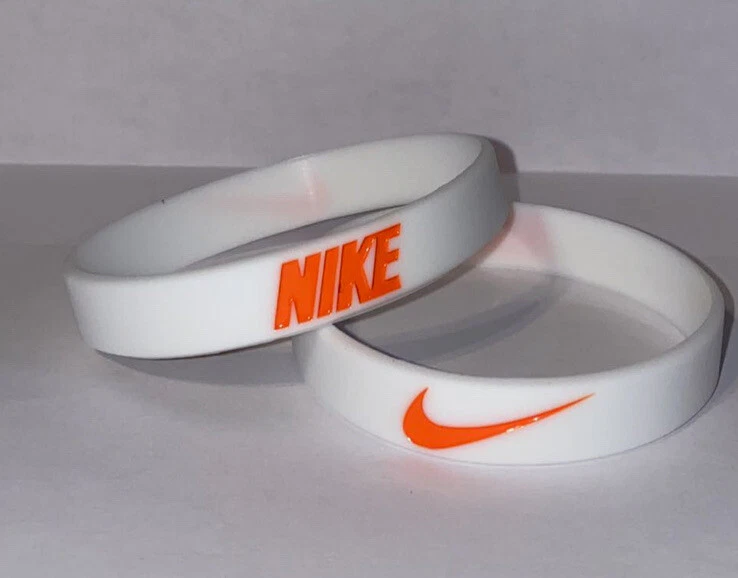 aardbeving Net zo hoeveelheid verkoop Nike Baller Band Silicone Rubber Bracelet White Orange AF1 RARE FIND | eBay