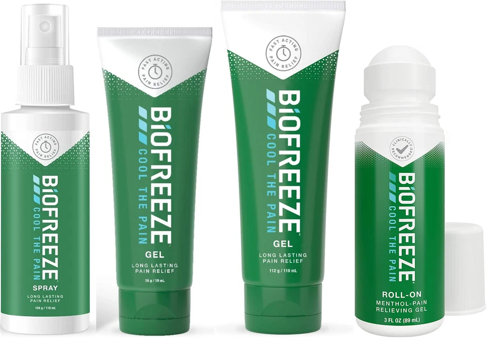 Biofreeze Pain Reliever Range - Gel 59ml, 118ml - Spray 118ml - Roll On 89ml