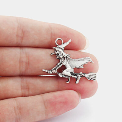 925 Sterling silver 20'' necklace charm WITCH HALLOWEEN BROOM pendant women mom