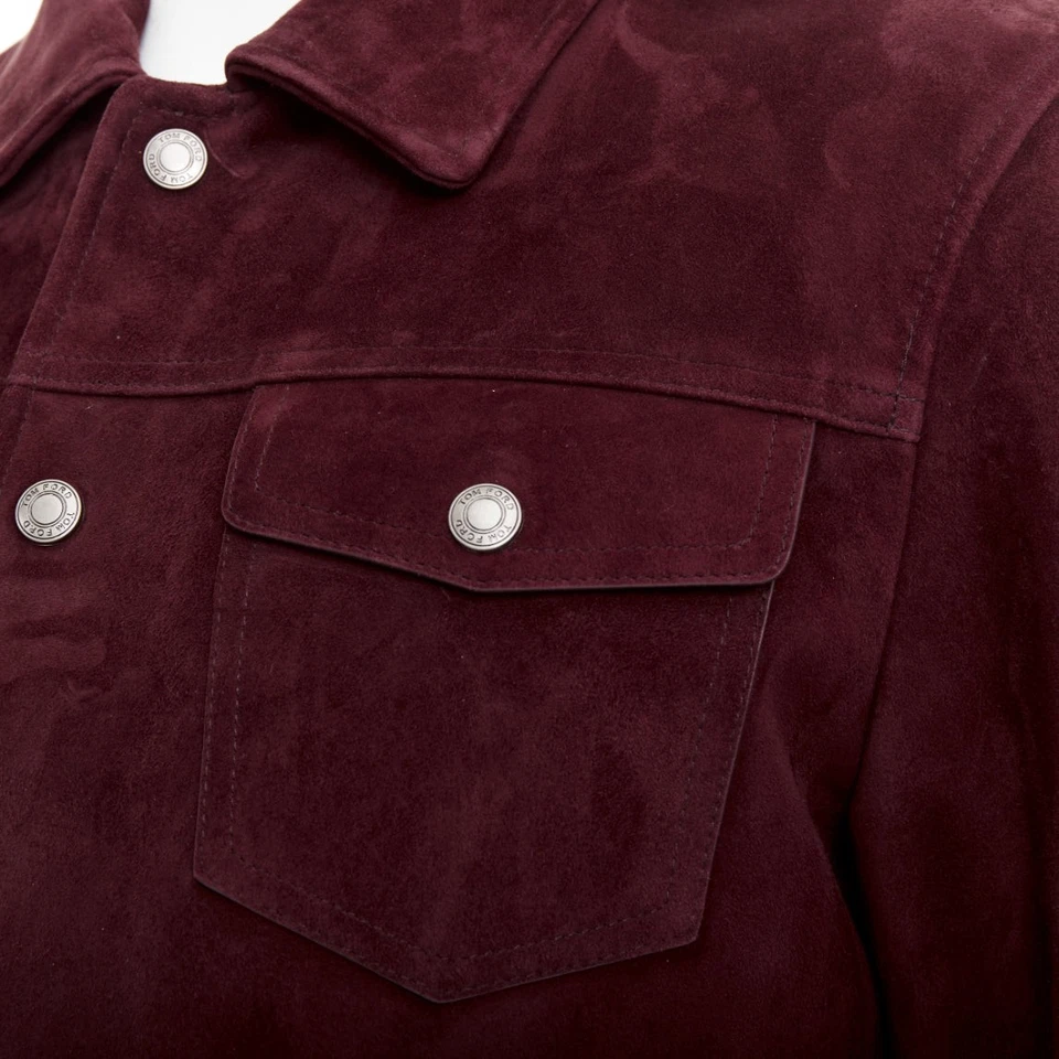 TOM FORD burgundy suede calf logo buttons Western trucker jacket IT50 L - Image 2 of 4
