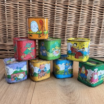 Vintage Chad Valley Tin Stacking Blocks Nursery Rhymes As Found
