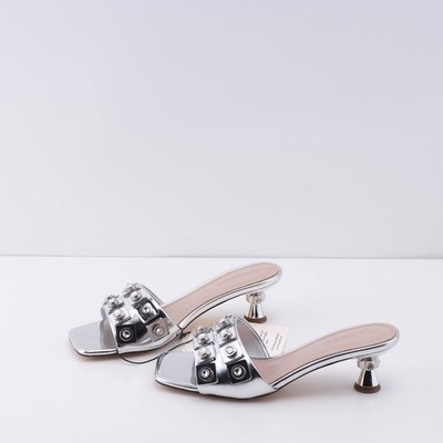 Sandro Paris Silberne Leder-Sandalen mit Kegelabsatz 37 4 Riemchen-Schuhe 