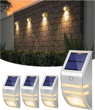 4 Pack Solar Stainless Steel Fence Lights Outdoor Waterproof Motion Sensor Wall