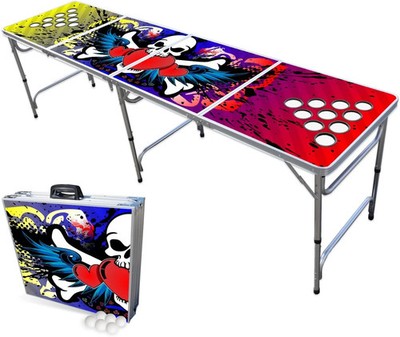 Rock On Edition 8-Foot Folding Beer Pong Table with Cup Holes
