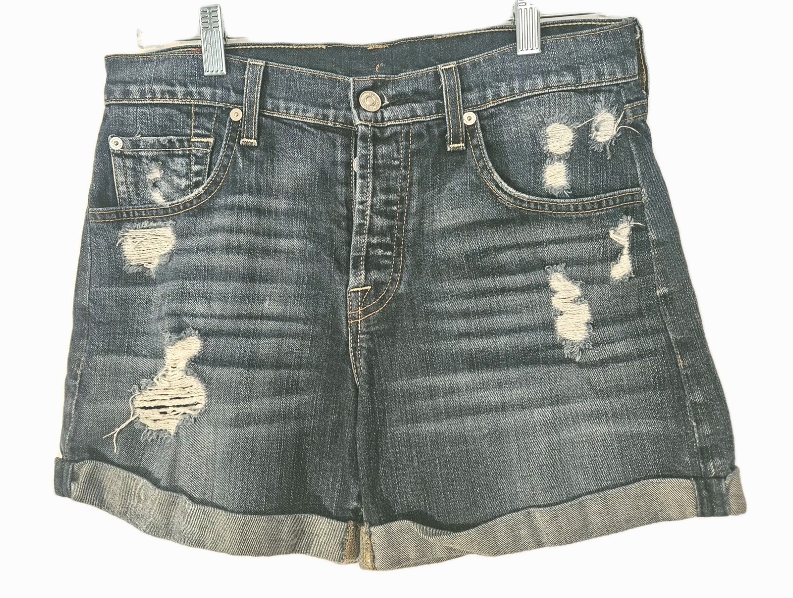 7 For all mankind Distressed Cuffed Mid Rise Short Size 27 Blue 4