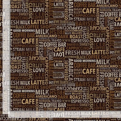 Cotton Coffee Menu & Quotes Words Script Black Fabric Print by Yard D571.10