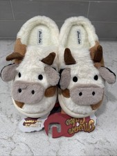 COW Ladies L Size 9/10 Memory Foam Hood Back Slippers House Shoes Faux Fur
