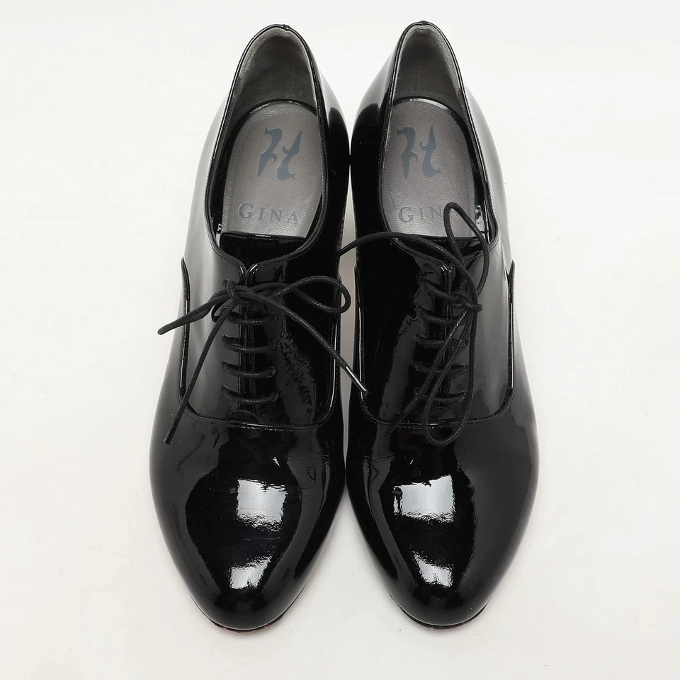 Gina Black Patent Leather Crystal Embellished Oxford Pumps Size 38 - Image 3 of 4