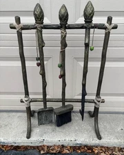 Vintage HEAVY IRON Fireplace Tools Set - Southwestern New Mexico Art