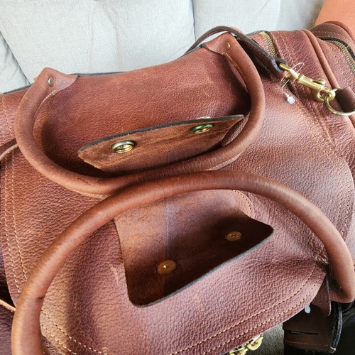 Borsone vintage Orvis Bull Hide in pelle marrone bagaglio Weekender nuovo con etichette made in USA - Foto 8 di 24