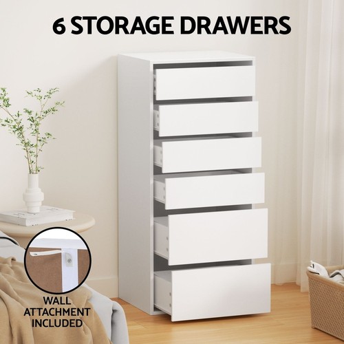 Artiss Chest of 6 Drawers Dresser Tallboy Storage Cabinet White - Picture 6 of 8