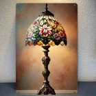 Elegant Vintage Floral Glass Table Lamp Tin Metal Signs Home Décor 8x12