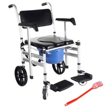 Shower Chair with Wheels, Bedside Commode Wheelchair for Seniors, Blue