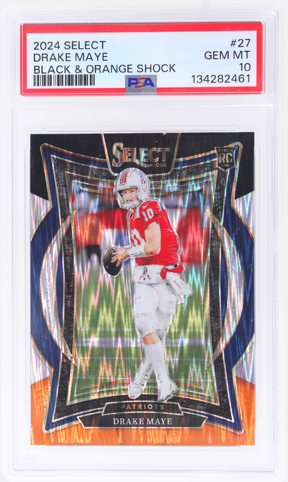 2024 Panini Select Drake Maye Concourse Black and Orange Shock PSA 10 Rookie RC